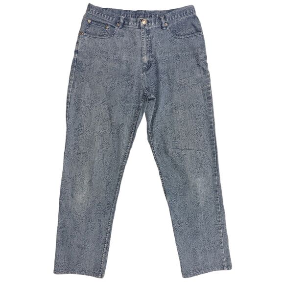 Chico's Design Straight Leg Jeans Women Size 1.5 (US 10) Art-to-Wear Island Art - Picture 1 of 10